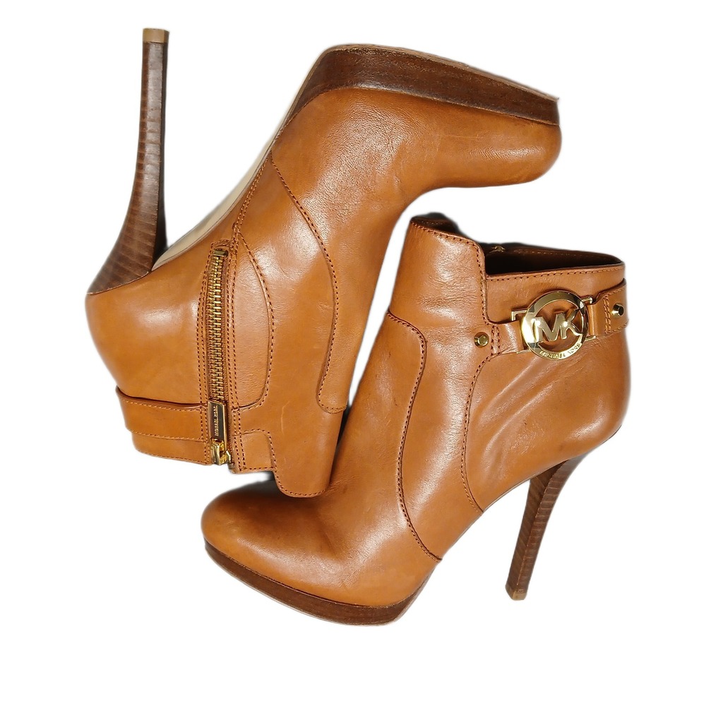 Michael Kors Wyatt Platform Booties Womens US 6.5 Brown Stiletto Heels Side Zip